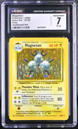 Pokemon CGC 7 Magneton Holo - Base Set Unlimited 9/102 - Additional Ink Error - Image 1