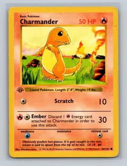 1st Edition Shadowless Charmander 46/102 Base Set Rare Vintage Pokemon Card MP - Image 2