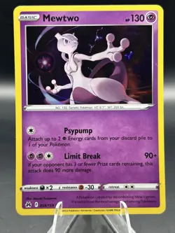 Pokemon Mewtwo TCG Reverse Holo Rare Card 059/159 Sword & Shield Crown Zenith - Image 1