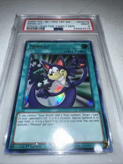 Yugioh! Mimicat EN078 1st Edition PSA 9 Spell Card - Image 1