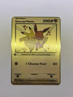 Eevee & Pikachu I Choose You! Romantic High Quality Gold Metal Fan Art Card - Image 1