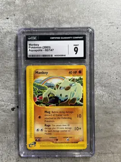 Pokemon Card Mankey CGC 9 Mint, Aquapolis 92/147, 2003 (1) - Image 1