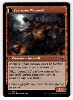 MTG Innistrad Crimson Vow Fearful Villager 157/277 Fearsome Werewolf - Image 2