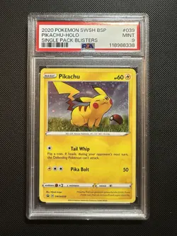 2020 Pokemon Game Card #39 Pikachu SWSH Black Star Promo Holo PSA MINT 9 - Image 1