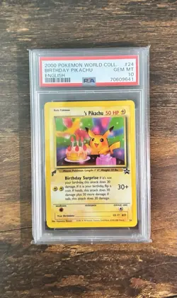 Pokemon World Collection 2000 English Pikachu Birthday Card PSA 10 - Image 1