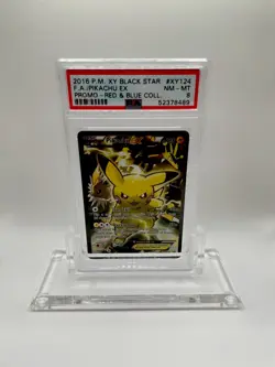 2016 Pokemon XY Black Star Promo #XY124 Pikachu EX Red & Blue Collection PSA 8 - Image 1