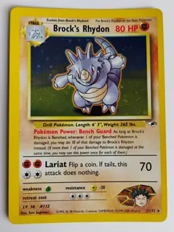 Pokemon Brock’s Rhydon 2/132 Holo Rare Gym Heroes WOTC Card - Image 3