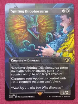 Magic The Gathering JURASSIC WORLD SPITTING DILOPHOSAURUS black card MTG - Image 1