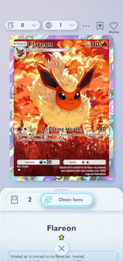 Pokemon Pocket Game Trade Flareon 1 Star Rare Digital Card NOT A PHYSICAL CARD - Image 1