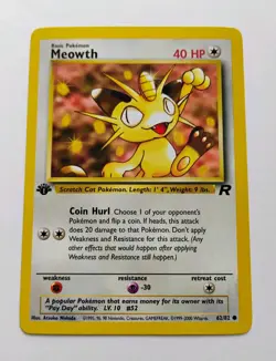 Meowth 1st Edition 62/82 Team Rocket WOTC Vintage Pokemon NM - Image 1