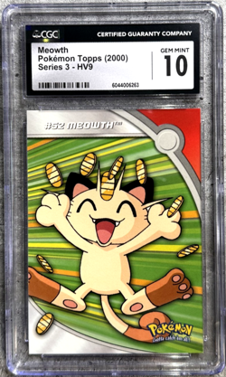 Pokemon Topps Card Meowth CGC 10 Gem Mint, Series 3 HV9, 2000 - Image 1
