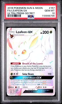PSA 10 LEAFEON GX 157 ULTRA PRISM SECRET RARE RAINBOW POKEMON - Image 1