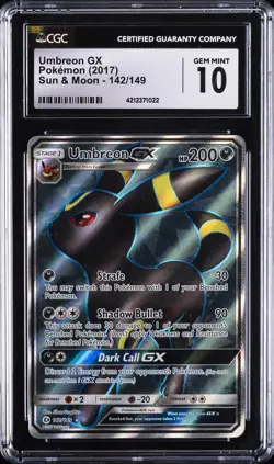 2017 POKEMON SUN & MOON #142 FULL ART/UMBREON GX CGC 10 GEM MINT - Image 1