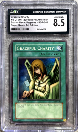 Yugioh Card Graceful Charity Super R CGC 8.5, Starter Deck: Pegasus SDP-040 2003 - Image 1