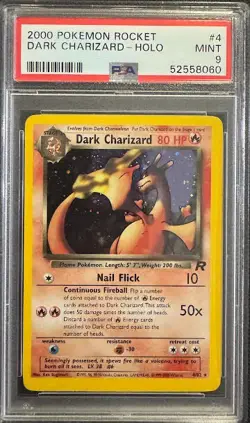 SWIRL PSA 9 DARK CHARIZARD 4 ROCKET HOLO UNLIMITED HOLO POKEMON MINT - Image 1