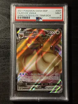 2021 POKEMON SWSH SHINING FATES ETB PROMO #087 FULL ART/EEVEE VMAX PSA 9 - Image 1