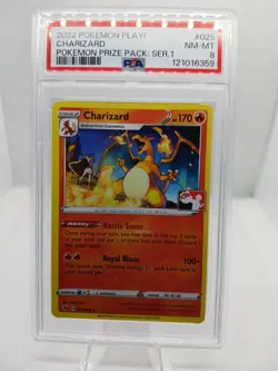 2022 POKEMON PLAY CHARIZARD PRIZE PACK SERIES 1 #025 PSA 8 STAMPED CARD NINTENDO - Image 1