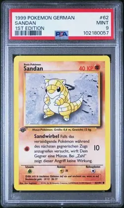 PSA 9 SANDAN SANDSHREW 62 BASE SET GERMAN 1ST EDITION POKEMON MINT - Image 1