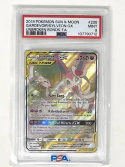 2019 Pokemon Gardevoir & Sylveon GX Full Art PSA 9 MINT #205 Unbroken Bonds (79) - Image 1