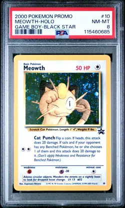 2000 POKEMON PROMO BLACK STAR GAME BOY #10 MEOWTH-HOLO PSA 8 - Image 1