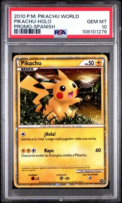 2010 POKEMON PIKACHU WORLD PROMO SPANISH PIKACHU-HOLO PSA 10 - Image 1