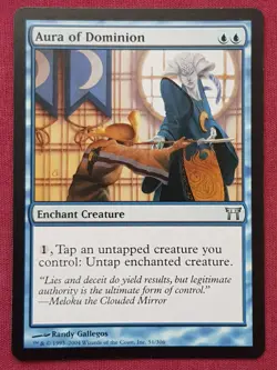 Magic The Gathering CHAMPIONS OF KAMIGAWA AURA OF DOMINION blue card MTG - Image 1