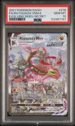 PSA 10 Gem Mint Pokemon Evolving Skies 218/203 Alternate Alt Art Rayquaza VMAX - Image 1