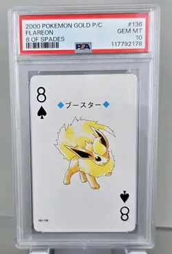 2000 Japanese Pokemon Flareon 8 of Spades #136 Gold Playing Card PSA 10 Gem Mint - Image 1