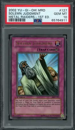 G2U 2002 YuGiOh MRD127 1st Edition Solemn Judgment PSA 10 GEM MINT - Image 1