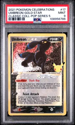 2021 Pokemon Celebrations Classic Collection 17 Umbreon Gold Star PSA 9 - Image 1
