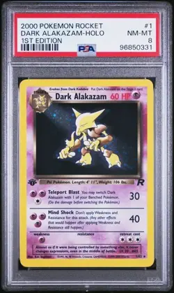 2000 POKEMON ROCKET 1 DARK ALAKAZAM HOLO 1ST EDITION PSA 8 NM-MT - Image 1