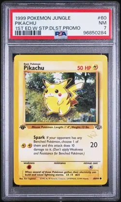 1999 Pokemon Jungle 60 Pikachu 1st Edition W Stamp Duelist Promo PSA 7 NM - Image 1