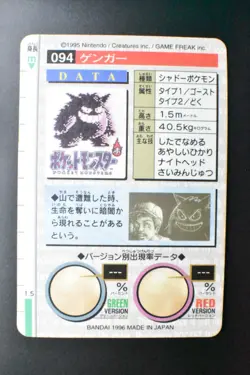 Gengar File No. 094 Bandai Carddass Vending 1996 Prism Japanese Pokemon Card - Image 5