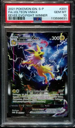 PSA 10 Jolteon Vmax 201/S-P Eevee Evolutions Winner Prize Indonesia Pokemon Card - Image 1