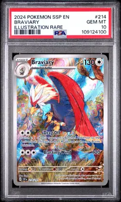 2024 POKEMON SSP EN-SURGING SPARKS #214 BRAVIARY ILLUSTRATION RARE PSA 10 - Image 1