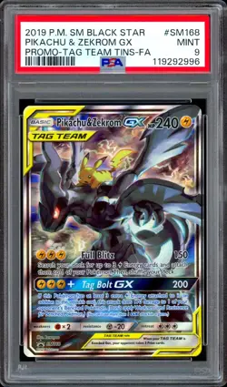 PSA 9 SM168 Pikachu & Zekrom GX Tag Team Alternate Alt Art Pokemon Sun & Moon - Image 1