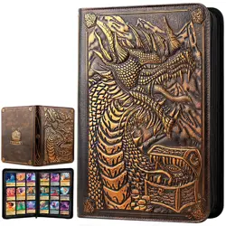 9 Pockets Trading Card Binder-Holds 360 Cards Pockets Album,3D Leather Dragon... - Image 1