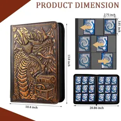 9 Pockets Trading Card Binder-Holds 360 Cards Pockets Album,3D Leather Dragon... - Image 2