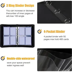 Card Binder 4 Pockets,Collectible Trading Card Albums, 400 Double Sided Pocke... - Image 3