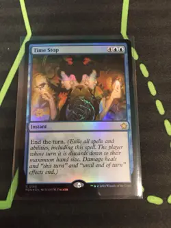 MTG Magic The Gathering Time Stop Foil Prerelease Promo Blue Instant Commander - Image 1