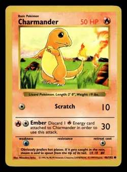 Charmander 46/102 Shadowless Base Set Pokemon Card - Image 1