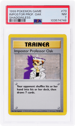 1999 Pokemon Base Set Impostor Professor Oak Shadowless #73 PSA 7 - Image 1