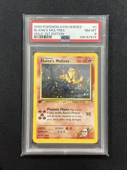 Blaine's Moltres 1/132 Pokemon Gym Heroes 1st Edition Holo Rare Card WOTC PSA 8 - Image 1