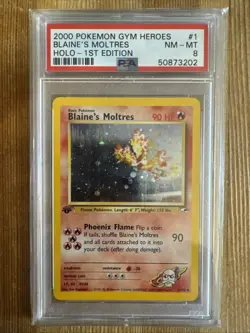 Blaine's Moltres 1/132 Pokemon Gym Heroes 1st Edition Holo Rare Card WOTC PSA 8 - Image 1