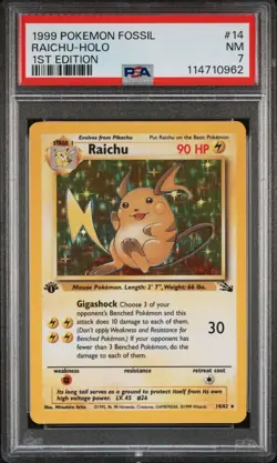 1999 POKEMON FOSSIL 14 RAICHU-HOLO 1ST EDITION NEAR MINT 7 - Image 1