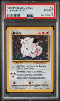 1999 POKEMON GAME 5 CLEFAIRY-HOLO PSA 8 - Image 1