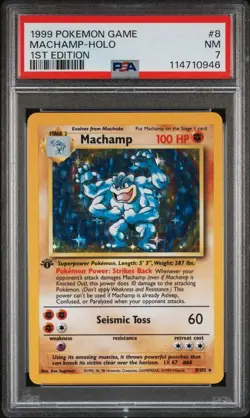 1999 POKEMON GAME 8 MACHAMP-HOLO 1ST EDITION PSA 7 - Image 1
