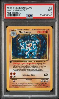 1999 POKEMON GAME 8 MACHAMP-HOLO 1ST EDITION PSA 7 - Image 1