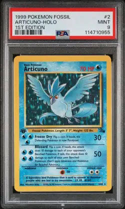 1999 POKEMON FOSSIL 2 ARTICUNO-HOLO 1ST EDITION MINT 9 - Image 1
