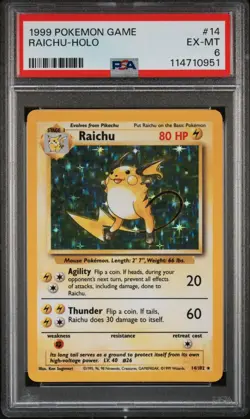 1999 POKEMON GAME 14 RAICHU-HOLO EXCELLENT-MINT 6 - Image 1